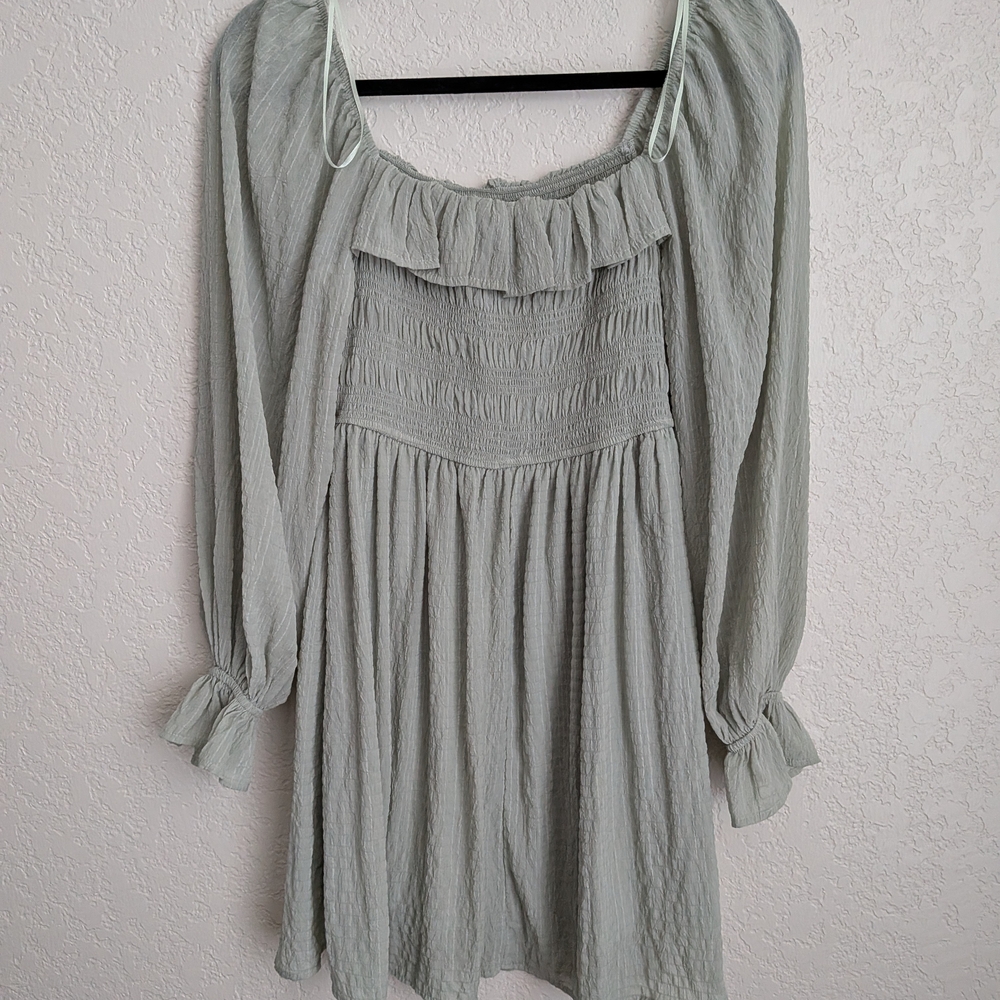 Altar'd State Light Green Ava Long sleeve Ruffled Dress